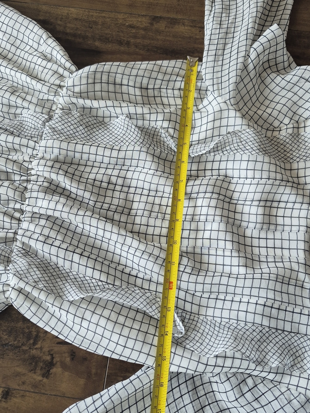 Club Monaco 100% Silk Grid Print Ruffle Dress White Black Long Sleeve Mini XXS - Picture 7 of 8